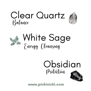 Obsidian & Clear Quartz Crystal Candles with White Sage Stick and Ceramic Abalone Dish