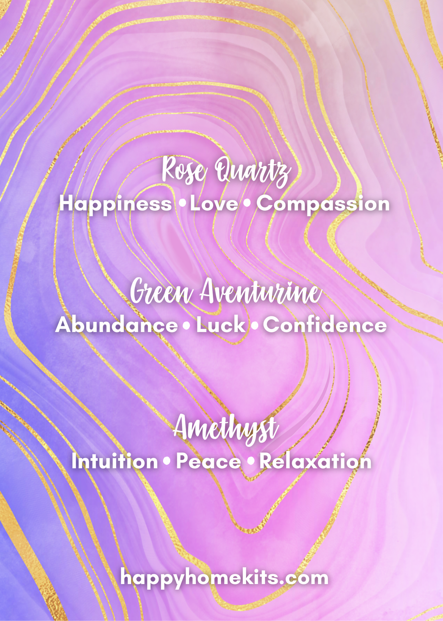 Crystal Card with Amethyst Rose Quartz & Green Adventurine