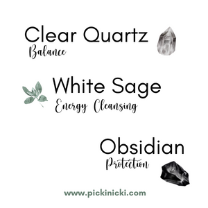 Obsidian & Clear Quartz Crystal Candles with White Sage Leaves