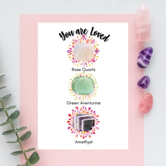 Crystal Card with Amethyst Rose Quartz & Green Adventurine